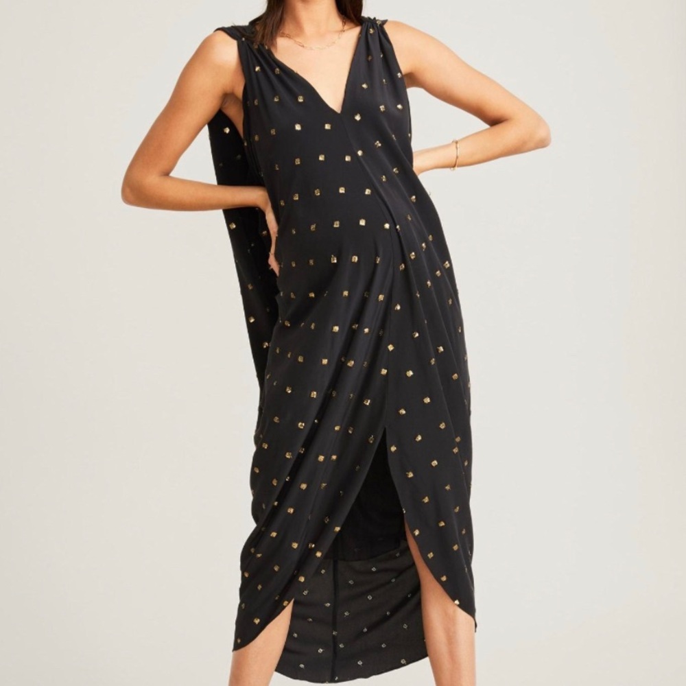 Hatch The Amira Caftan Silk Dress in Black w/ Gold Sequins One Size EUC